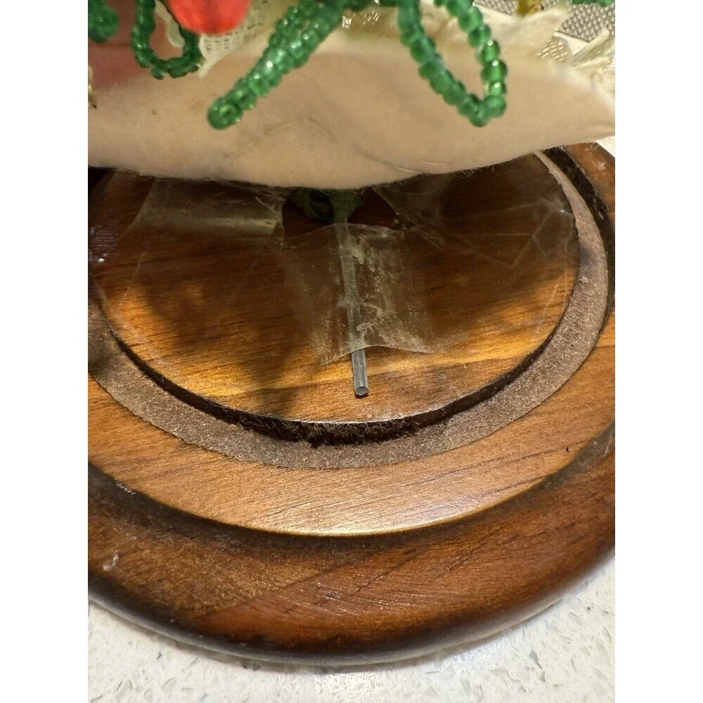 Vintage Westrim Beaded Christmas Tree Ornaments Wood Base No Glass Dome 6